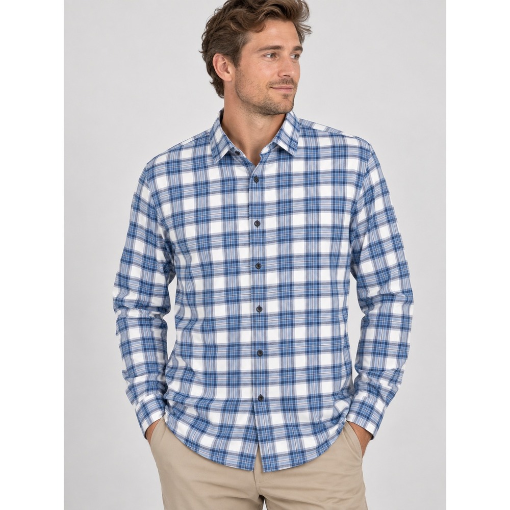 Peter Millar Mens Blue Plaid Cotton Button Down Shirt Large Long Sleeve Preppy